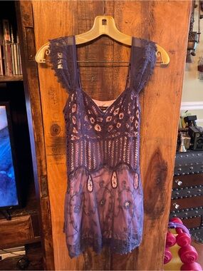 Betsey Johnson Purple Lace & Mesh Chemise Slip